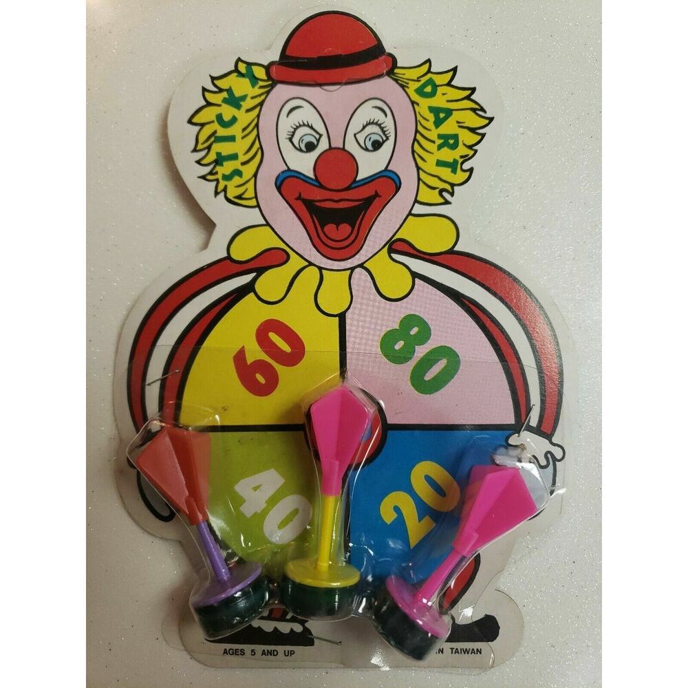 Vintage "Sticky Dart" Dart Set Clown New Old Stock Each Set is different Colors